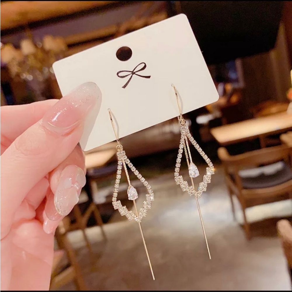 Tear drop earrings with rhinestones